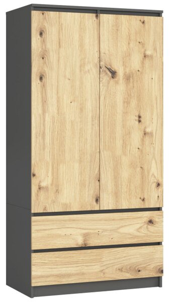 Skriňa S 90 cm 2D 2SZ CLP grafitová / sivá / dub artisan