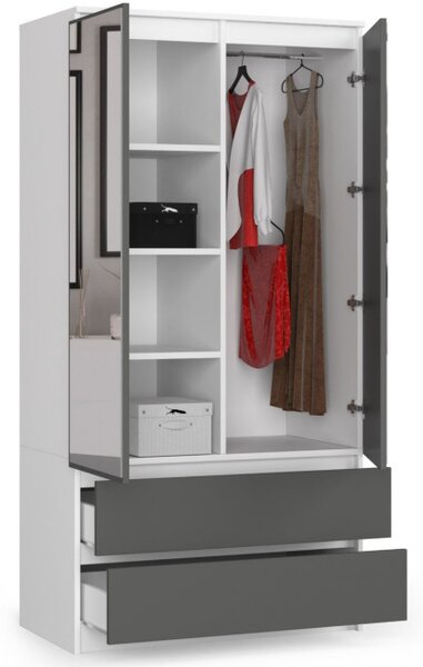 Skriňa S 90 cm 2D 2SZ 2 zrkadlá CLP biela / sivá