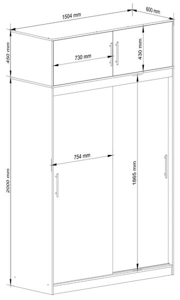 Skriňa s posuvnými dverami a nadstavcom 150 cm CLP mono biela
