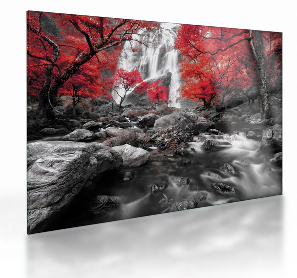 Sklenený obraz - Vodopády v jesennej krajine (70x50 cm)