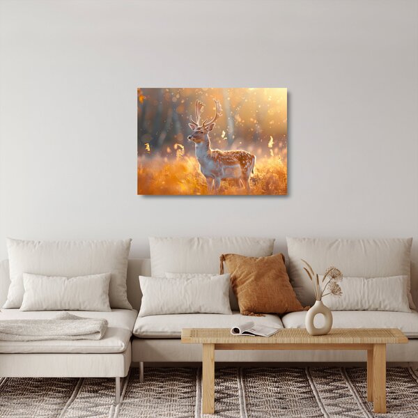 Sklenený obraz - Jeleň v poli (70x50 cm)