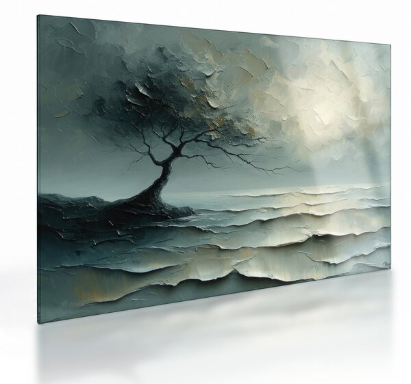 Sklenený obraz - Olejomaľba stromu s oceánom (70x50 cm)