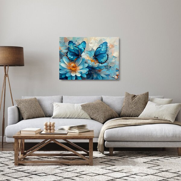 Sklenený obraz - Modrí motýle (70x50 cm)