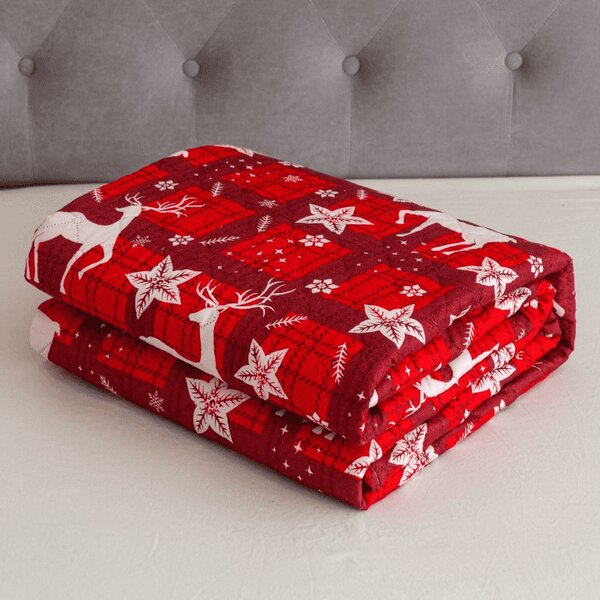 Prehoz na posteľ VELVET CHRISTMAS červený Rozmer: 170 x 210 cm