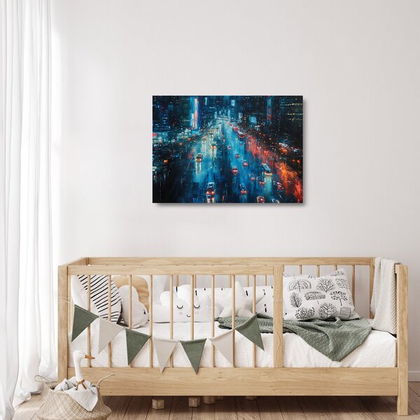 Sklenený obraz - Veľkomesto, olejomaľba (70x50 cm)