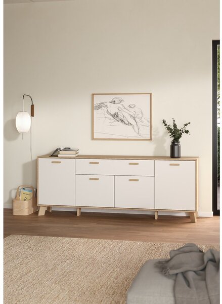 Biela/v prírodnej farbe komoda v dekore duba 196x73x39 cm Ikast – Tvilum