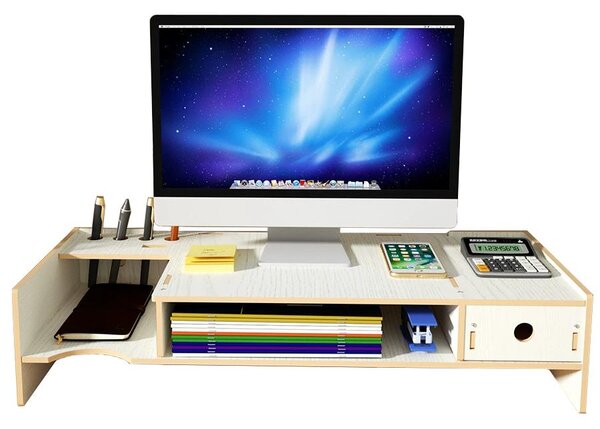 Drevený DIY stojan pod monitor so zásuvkou 180 biely Biela