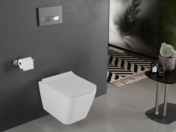 Mexen Cube WC misa Rimless so sedadlom s pomalým zatváraním slim, duroplast, biely lesk - 30924000