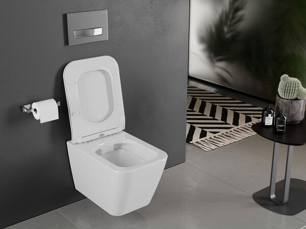 Mexen Cube WC misa Rimless so sedadlom s pomalým zatváraním slim, duroplast, biely lesk - 30924000