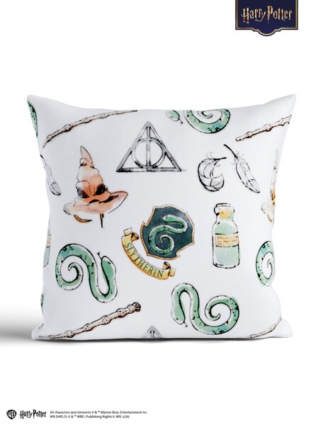 Obliečka na vankúš mikroplyš Harry Potter 40 × 40 cm - Slizolin biele L02