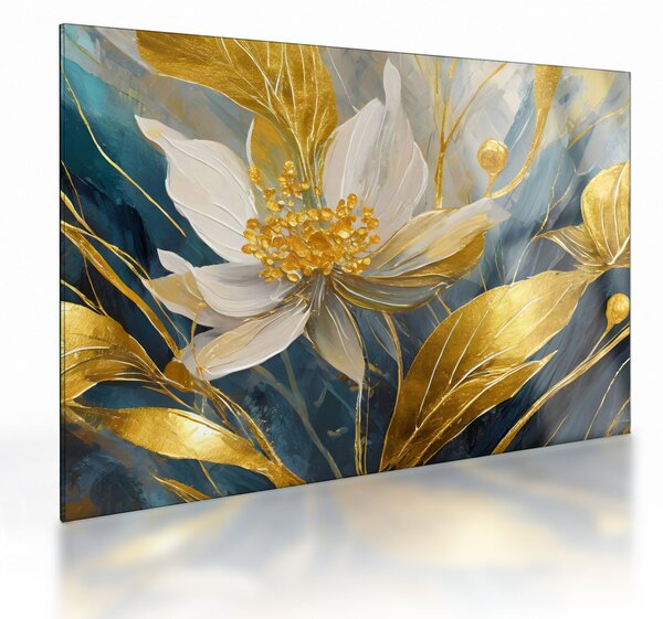 Sklenený obraz - Maľba zlatých kvetov (70x50 cm)