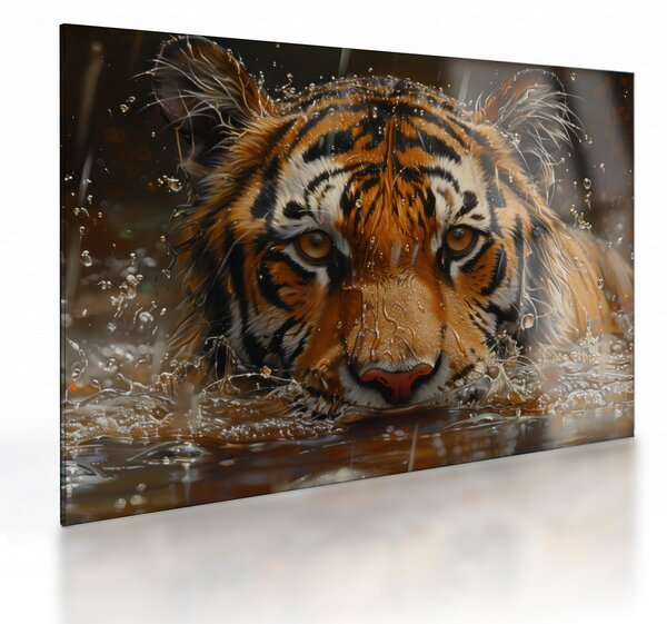 Sklenený obraz - Portrét tigra vo vode (70x50 cm)