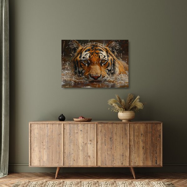 Sklenený obraz - Portrét tigra vo vode (70x50 cm)