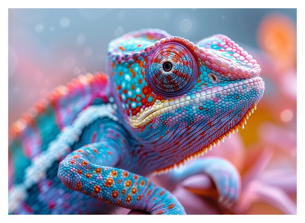 Sklenený obraz - Sfarbený chameleón (70x50 cm)