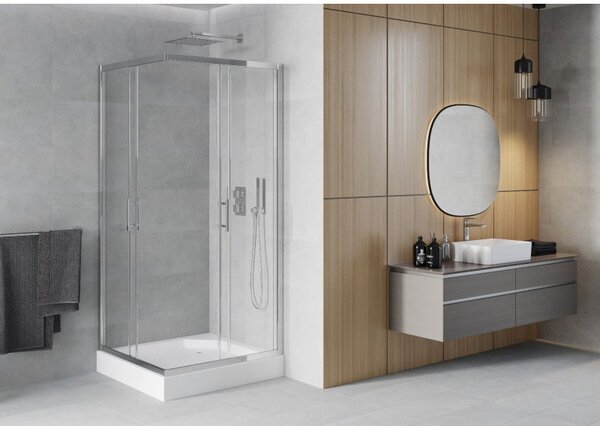 Mexen Rio štvorcová sprchová kabína 90 x 90 cm, transparentná, chróm + sprchová vanička Rio, biela - 860-090-090-01-00-4510