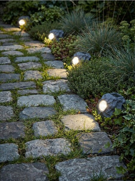 Sinsay - Záhradná solárna LED lampa v tvare kameňa - svetlošedá