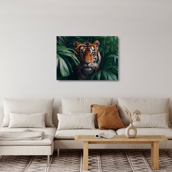 Sklenený obraz - Portrét tigra v džungli (70x50 cm)