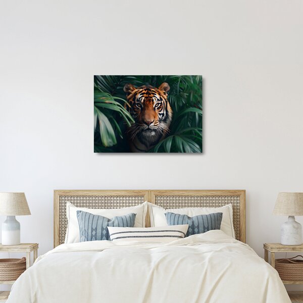 Sklenený obraz - Portrét tigra v džungli (70x50 cm)