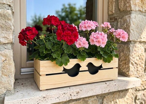 AMADEA Drevený obal na kvetináč s vtáčikmi, 52x21,5x17cm, český výrobok