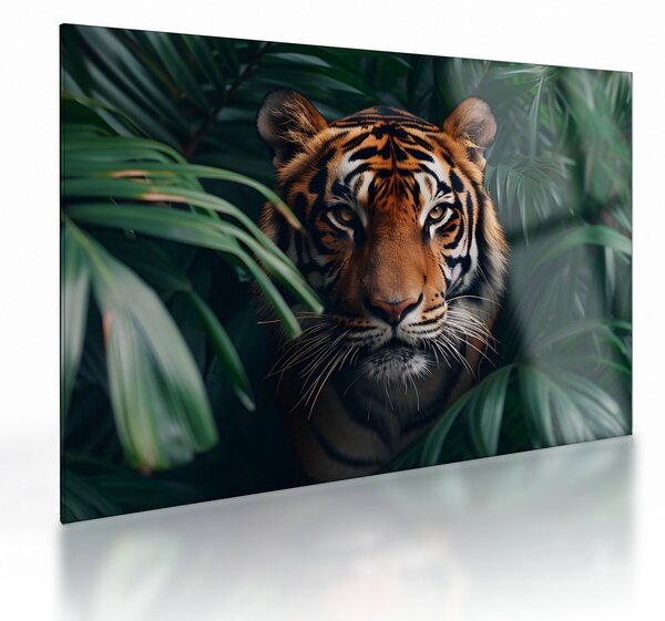 Sklenený obraz - Portrét tigra v džungli (70x50 cm)
