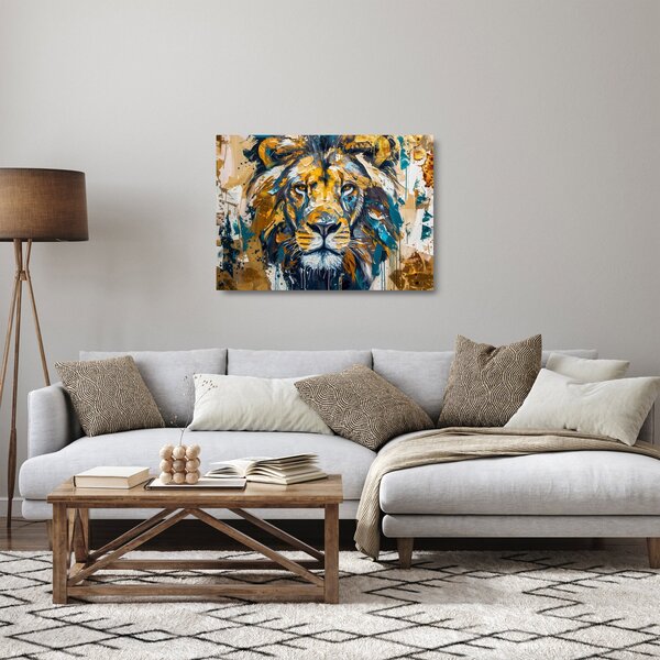 Sklenený obraz - Abstraktná olejomaľba s levom (70x50 cm)