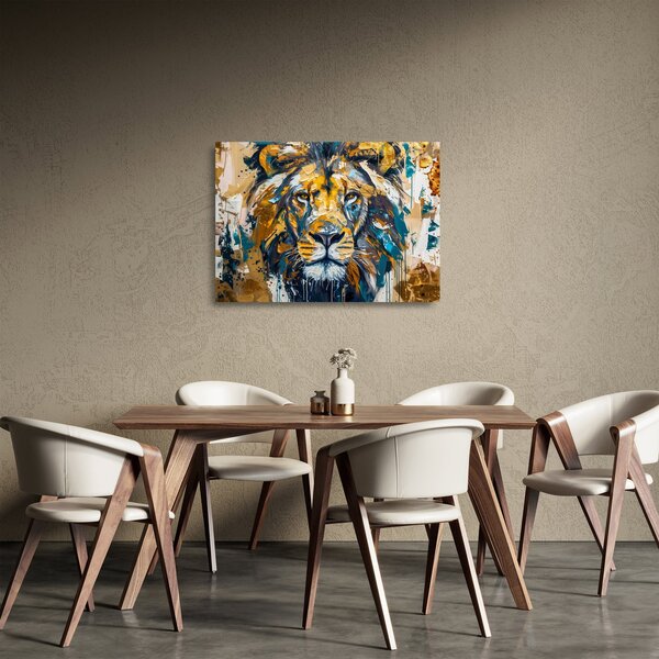Sklenený obraz - Abstraktná olejomaľba s levom (70x50 cm)