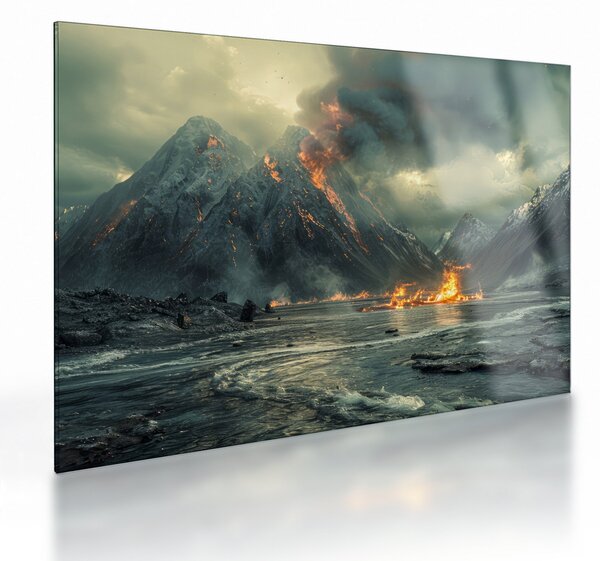 Sklenený obraz - Erupcia sopky (70x50 cm)