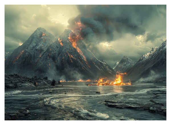 Sklenený obraz - Erupcia sopky (70x50 cm)