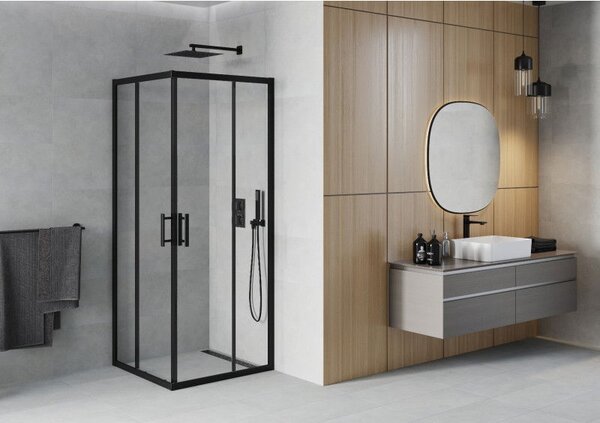 Mexen Rio štvorcový sprchový kút 90 x 90 cm, transparentný, čierny - 860-090-090-70-00