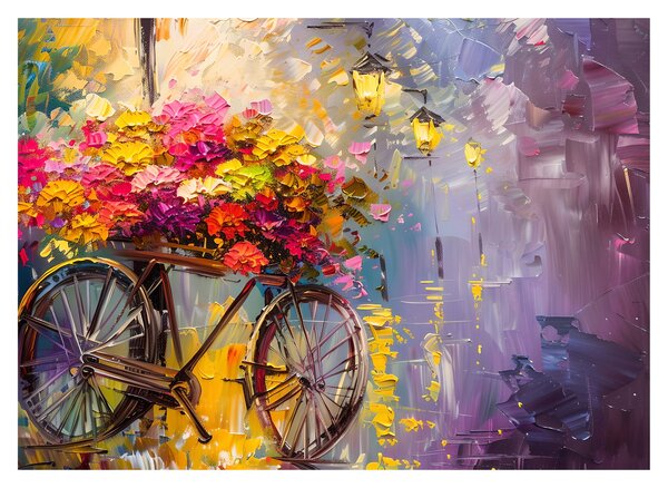 Sklenený obraz - Bicykel s kvetmi (70x50 cm)
