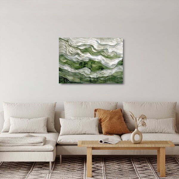 Sklenený obraz - Zelenobiele vlnky (70x50 cm)