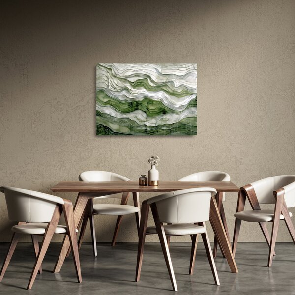 Sklenený obraz - Zelenobiele vlnky (70x50 cm)