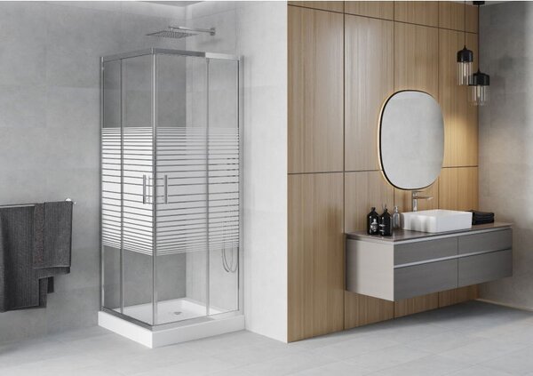 Mexen Rio štvorcová sprchová kabína 70 x 70 cm, biele pásy, chróm + sprchová vanička, biela - 860-070-070-01-20-4510