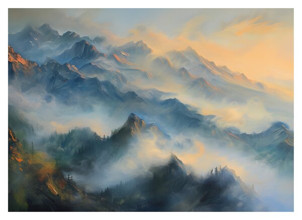 Sklenený obraz - Maľovaná horská krajina (70x50 cm)