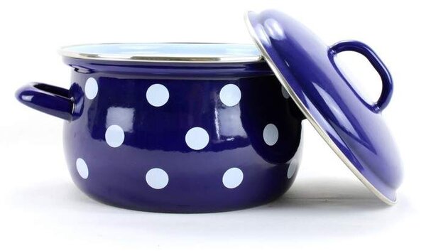 BELIS smaltovaný modrý hrniec s bodkami 16 cm, 2,0 L
