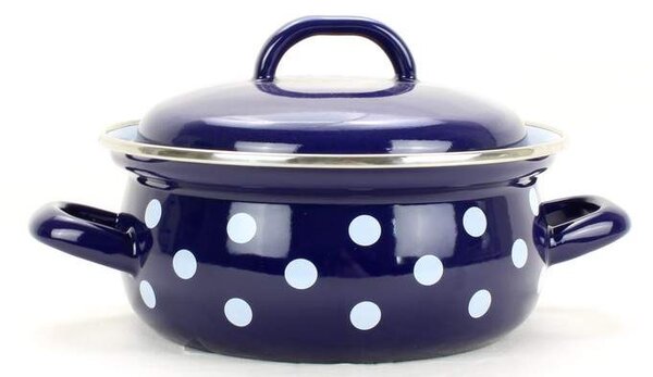 BELIS smaltovaný modrý randlík s bodkami 16 cm 1,4L
