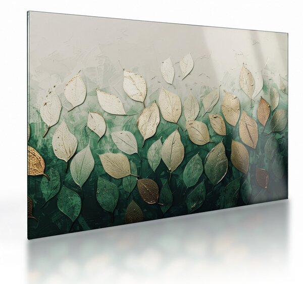 Sklenený obraz - Zlato-zelené listy (70x50 cm)