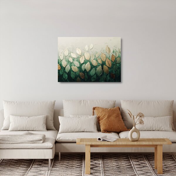 Sklenený obraz - Zlato-zelené listy (70x50 cm)
