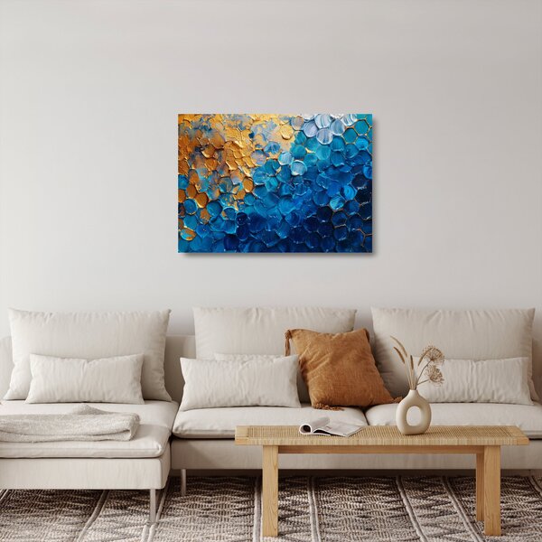 Sklenený obraz - Modrozlatá maľba (70x50 cm)