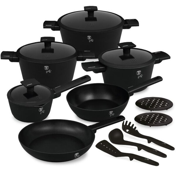 Nepriľnavá sada hrncov 15 ks, Matte Black BerlingerHaus
