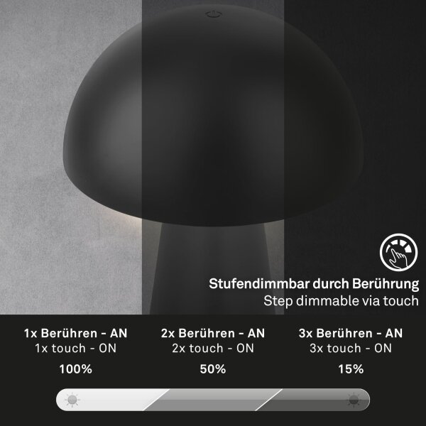 Briloner - LED stmievateľná nabíjateľná dotyková vonkajšia stolová lampa LED/2,6W/5V 3000K IP44 čierna