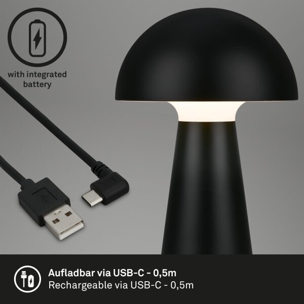 Briloner - LED stmievateľná nabíjateľná dotyková vonkajšia stolová lampa LED/2,6W/5V 3000K IP44 čierna