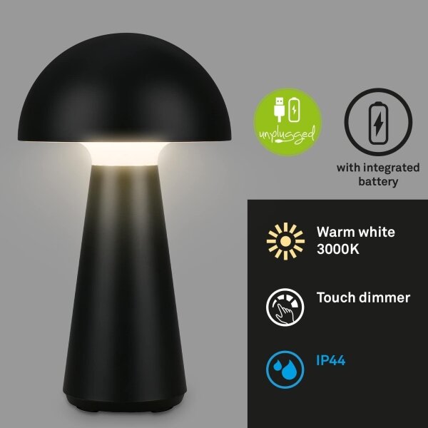 Briloner - LED stmievateľná nabíjateľná dotyková vonkajšia stolová lampa LED/2,6W/5V 3000K IP44 čierna