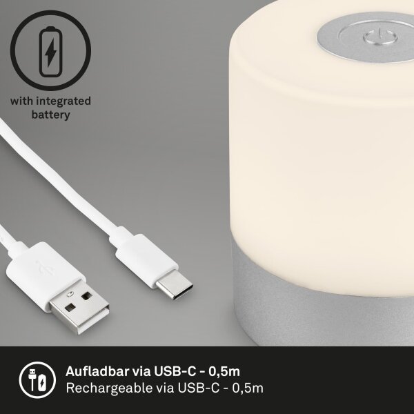 Briloner -LED stmievateľná nabíjateľná dotyková vonkajšia stolná lampa LED/2W/5V 2700K IP44 matný chróm