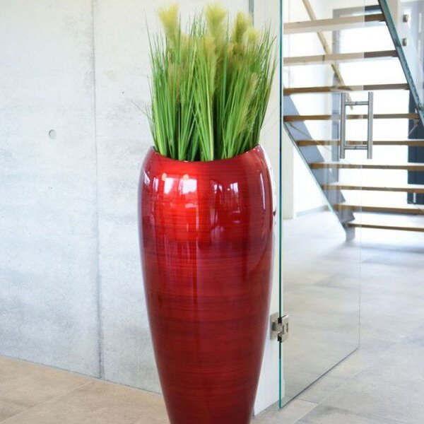 Kvetináč DELUXE 100, sklolaminát, výška 100 cm, červeno-čierný lesk