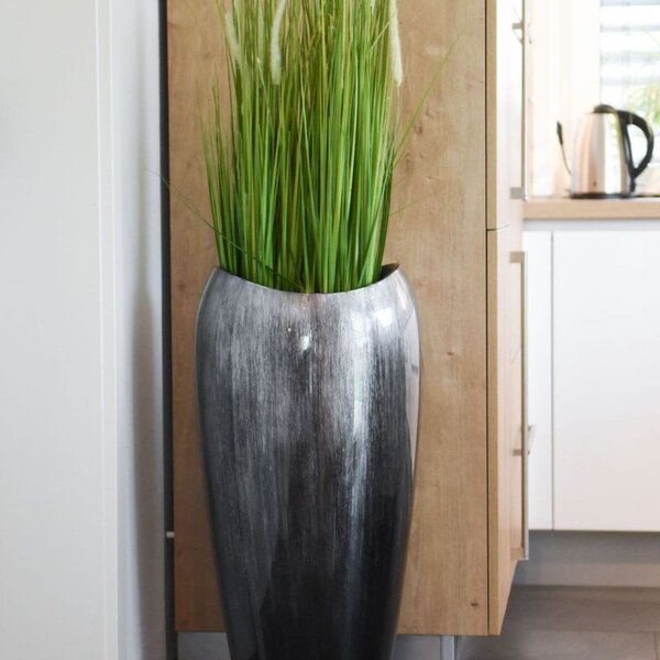 Exkluzívny kvetináč DELUXE 81, sklolaminát, výška 81 cm, čierno / strieborný lesk