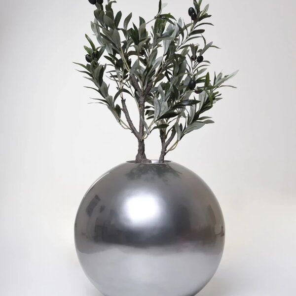 Kvetináč GLOBO, sklolaminát, výška 38 cm, strieborná metalíza