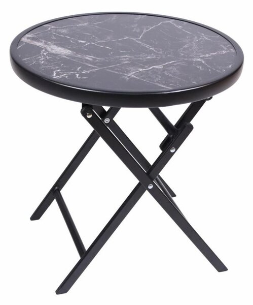 Záhradný bistro stolík, skladací, Ø 45 cm, čierny mramor