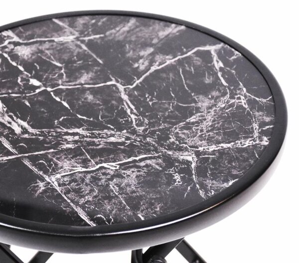 Záhradný bistro stolík, skladací, Ø 45 cm, čierny mramor
