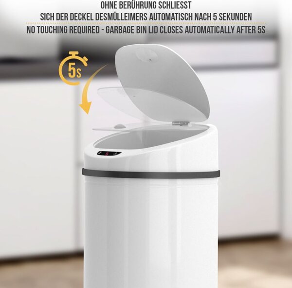 Bezdotykový odpadkový kôš so senzorom, 50 l, biely
